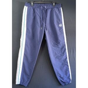 Sergio Tacchini Nylon Track Wind Pants Mens Large Navy with White Stripes Lined